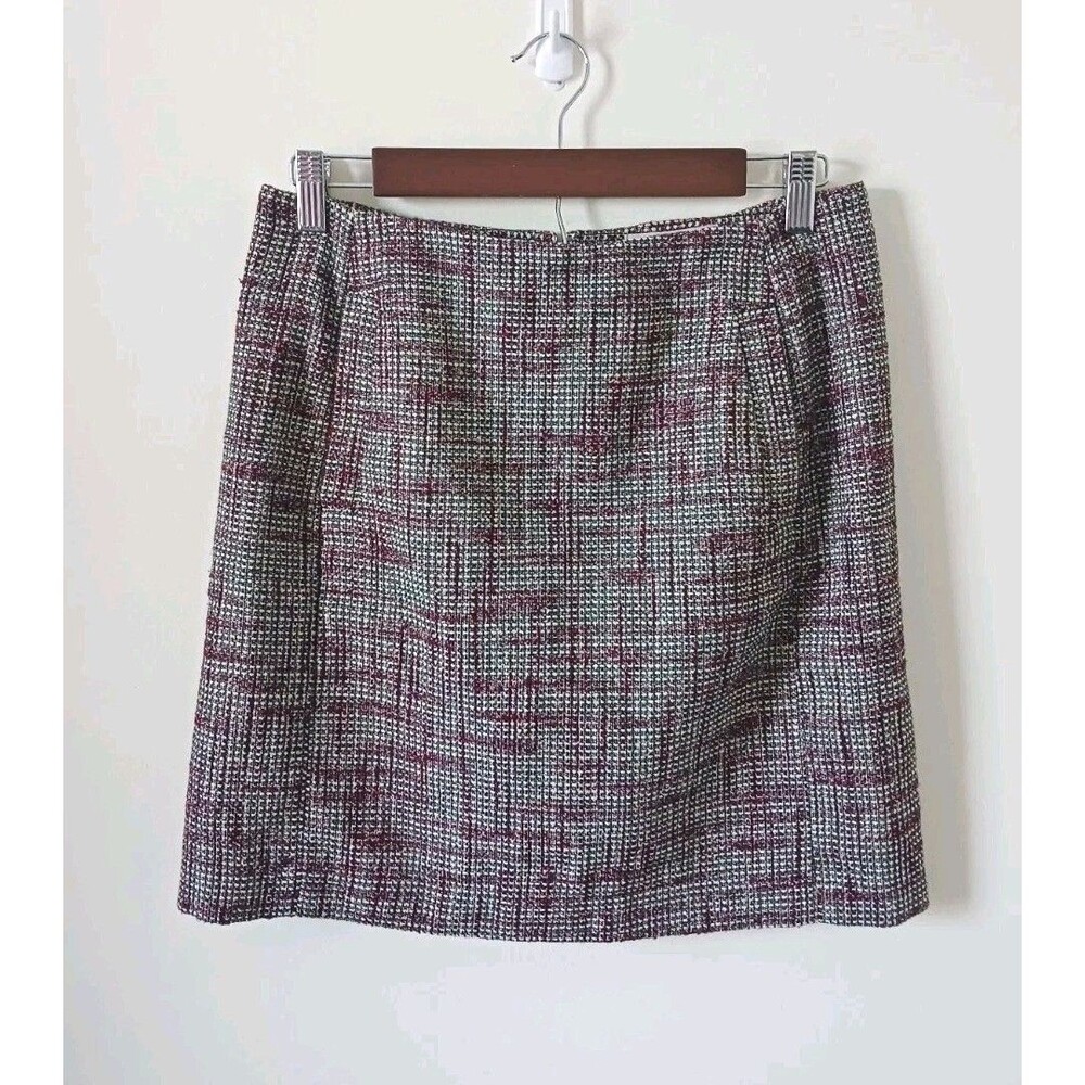 Banana Republic Womens Tweed Plaid Mini Skirt Cream Pink‎ Preppy Size 4